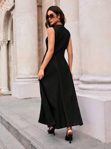 SHEIN Forever 21 Vestido longo vintage elegante estilo urbano sem mangas em linha A para mulheres, primavera - Preto - Ver 2