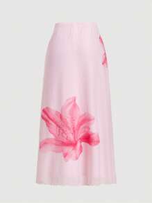 SHEIN MOD Falda de punto con estampado floral rosa para mujer