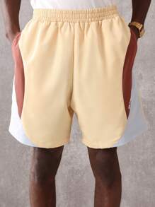 SUMWON Drop Crotch Athletic Casual Shorts Color Block Drawstring Training Running Summer Loungewear Performance Athleisure Workout Gym Sports Active Wear - Khaki - View 6