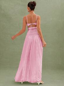L'Amorae Vestido maxi fluido y smocked con detalles elegantes de encaje