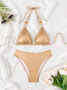 Swim SXY 2025 Metallic Swimwear Bikini Set For Beach Vacation - Burnt Orange - View 3