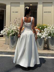 Siren Gaze Summer New Solid Color Three-Dimensional Flower Elegant Wedding Season Long Dress For Women, Graduation Season Dress, Elegant Dress, White Dresses Classy Elegant, White Graduation Dress, Concert Outfits For Women,Graduation Dresses