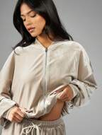 Missguided x Playboy Velour Tracksuit Bomber Style Half Zip Jacket With Rhinestone Embellishment Athletic Loungewear Cozy Casual Fall Winter Sports Wear
