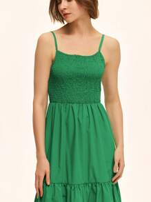SHEIN Unity Váy hai dây xếp lớp cho nữ - màu xanh lá - Xem 4