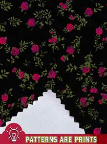 SHEIN LUNE Camiseta suelta de cuello redondo con estampado de rosa de talla grande para mujer, estilo minimalista
