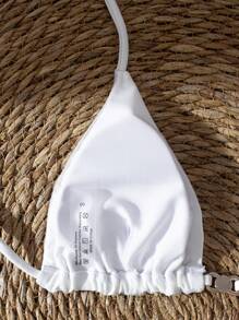 Swim Mod Women Summer Beach Halter Neck White Bikini Set - White - View 5