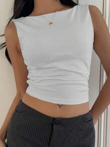 SHEIN EZwear 浅灰色露背短款棉质吊带背心，春夏 - 淺灰色 - 查看 5