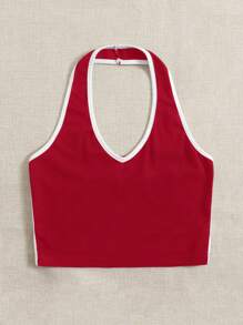 SHEIN EZwear 女士夏季针织无袖背心，红白撞色休闲运动上衣 - 紅白色 - 查看 4