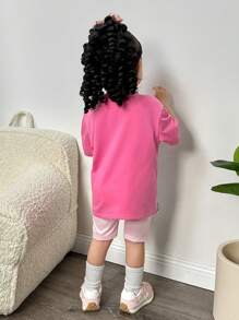 Baby Girl Cute Cartoon Pattern Knit Loose Short Sleeve T-Shirt And Elastic Waist Shorts Set For Summer - Multicolor - View 2
