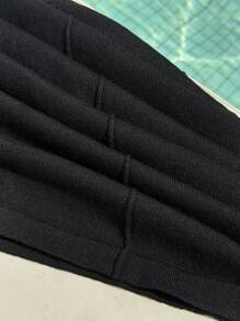 Comfortcana 大码女式纯色纽扣半襟休闲针织背心 - 黑色 - 查看 7