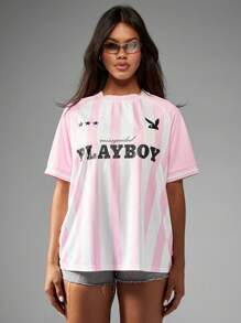 Missguided x Playboy تي شيرت رياضي بشعار طباعي كبير الحجم
