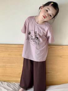 Dazy Kids 年轻女孩短袖圆领T恤和长裤时尚休闲夏季家居服套装 - 紫色 - 查看 6