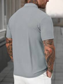 Manfinity Homme Men's Summer Casual Solid Color Short Sleeve Polo Shirt - Grey - View 3