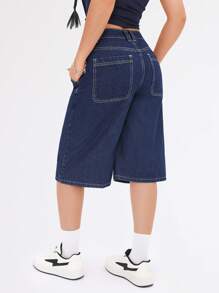 SHEIN EZwear Jeans informales con efecto desgastado, tiro bajo, pierna ancha y entrepierna de 6 pulgadas