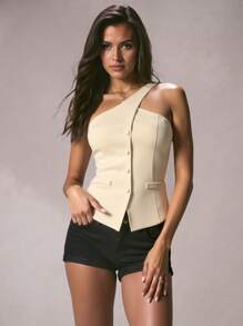 Glamine Women Beige Sleeveless Casual Versatile Blazer Jacket, Summer Clothing Women Clothing Summer Outfits - Apricot - View 1