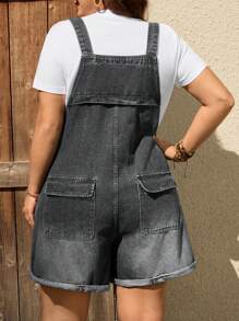 SHEIN LUNE Salopette pantaloncini casual in denim ampia con tasche, da donna in taglie forti, per vacanze