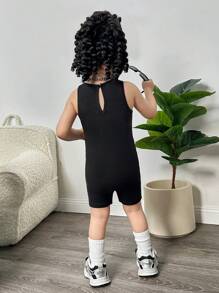 Babygirl Cute Summer Knit Casual Letter Graphic Black Romper - Black - View 2