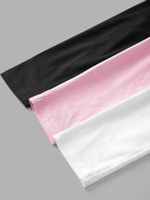 SHEIN EZwear 3件套女士深V领紧身休闲长袖T恤套装，黑色/粉色/白色，适合秋冬 - 彩色 - 查看 8