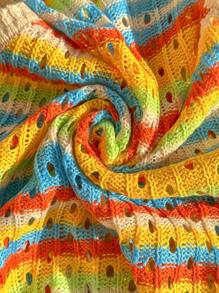 Skyraze Women's Rainbow Striped Cardigan, Fashion Suitable For Summer - Blue - View 4