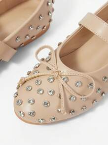 MOTF PREMIUM BOW STUDDED MARY JANE ROUND TOE FLAT SHOES FOR CHRISTMAS - Apricot - View 6
