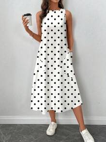 SHEIN LUNE Vestido casual de mujer de longitud media con estampado de lunares, adecuado para primavera/verano, vestidos de verano para mujer, vestidos de sol para mujer, vestido elegante, casual - Multicolor - Ver 4