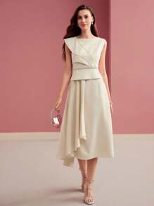 MOTF PREMIUM VÁY ĐẦM CƯỜM KHÔNG ĐỐI XỨNG - Màu be - Xem 4