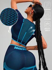 Innovista SeamlessTee, Gym Active T-Shirt, Sweat-Wicking & High-Stretch Fit For Training, No Seam Workout Top, Short Sleeve Crop Top, Hight Stretching, Breathable Fabric, Dry Fit, Sculpting Shapewear, Butt-Lifting Compress & Comfy Aerobic Exercise&Cardio, Yoga & Pilates, Boxing, Hiking & Trekking, Tennis&Golf, Machine & Equipment Training Gear,  Workout Outfits & Tracksuit, Fall Motivation, Mother's Day Gift - Blue - View 3