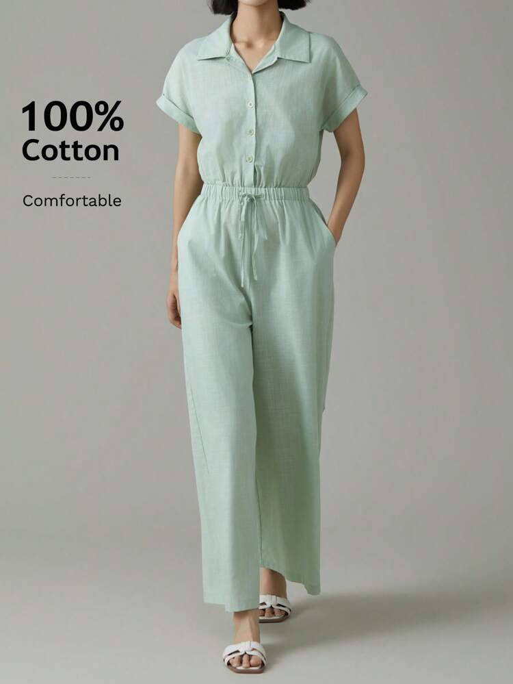 Women's Casual Solid Color Drawstring Romper, Summer Bodysuits For Women Jumpsuits For Woman