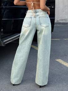 SHEIN Jeans a vita bassa, gamba dritta larga, con dettagli di cintura