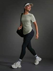 Powerista 简约纯色圆领短袖休闲运动T恤和背心健身女士衬衫 - 淺灰色 - 查看 13