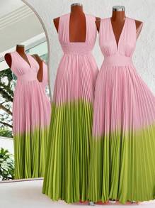 SHEIN Tall Beach Holiday Pleated Placement Print Sleeveless Maxi Dress - Pink - View 6