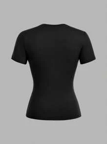 SHEIN EZwear 2 Pcs Casual Minimalist Basic Crew Neck Short Sleeve T-Shirts, Suitable For Spring/Summer Layering