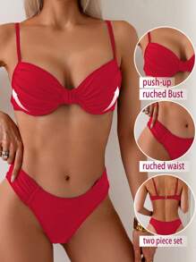 Swim Basics Bộ đồ bơi 2 mảnh đệm nâng ngực gợi cảm màu đen cho nữ và quần bikini, đồ bơi đi biển mùa hè - Đỏ - Xem 1