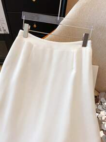 Franclia 女式优雅高端法式A字拼接百褶白色裙子，春夏 - 白色 - 查看 5