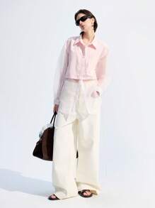 LYSMO Women's Solid Color Long Sleeve Shirt, Fashionable For Summer - Baby Pink - View 9