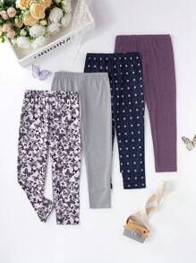 4件套小女孩简约蝴蝶花卉印花纯色打底裤套装 - 彩色 - 查看 2