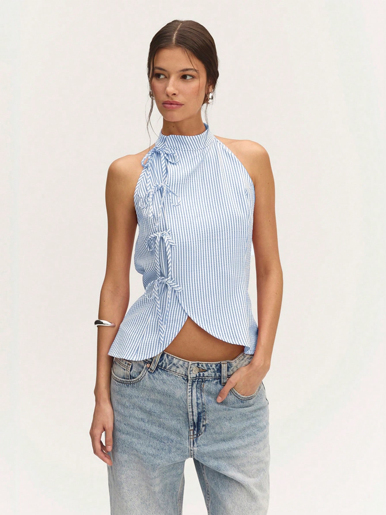 Linen striped sleeveless top