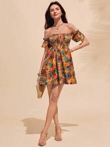 SHEIN Unity 女士优雅花卉露肩短款连体裤 - 彩色 - 查看 4