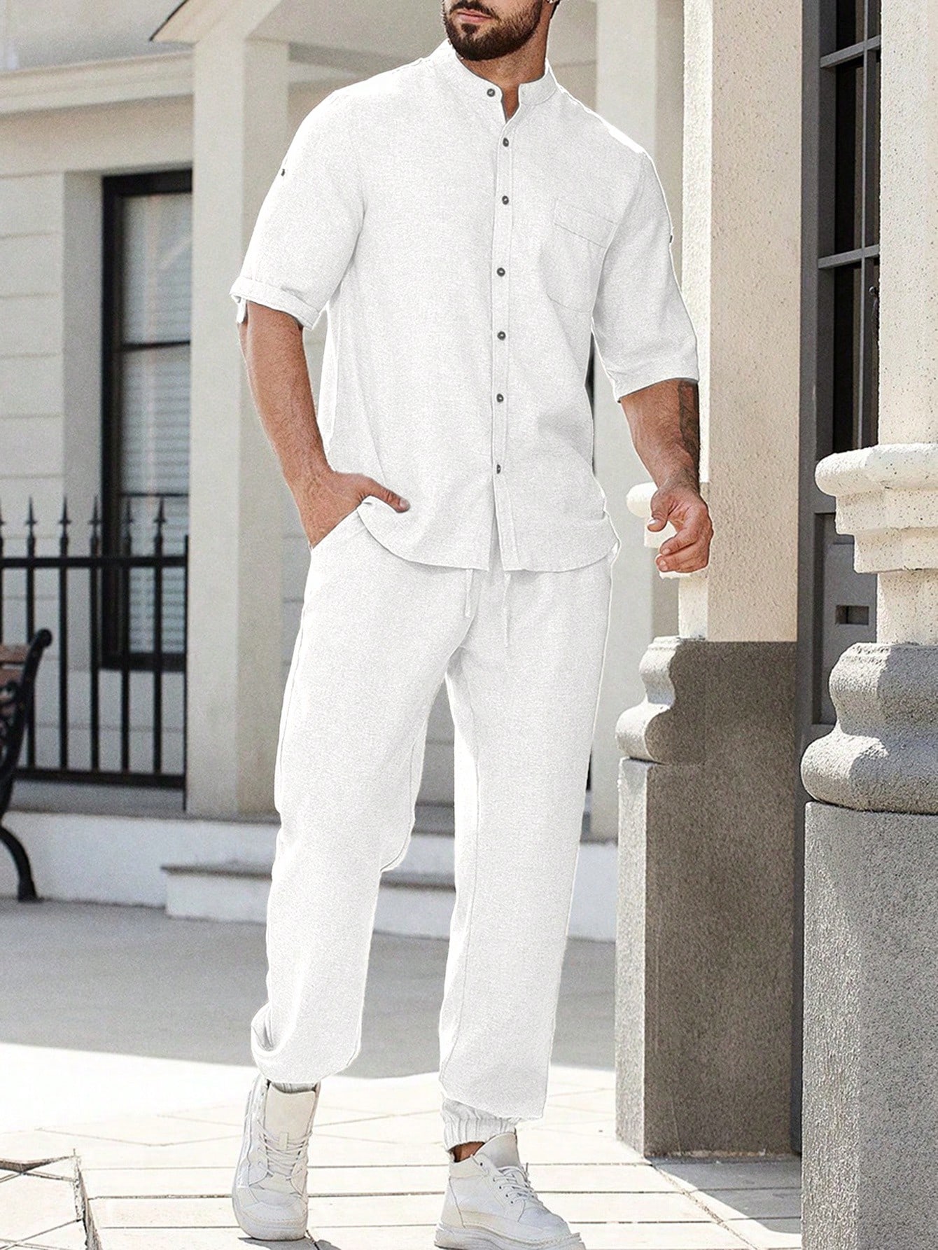 Manfinity Homme طقم بنطلون وقميص رجالي فضفاض ذو لو...