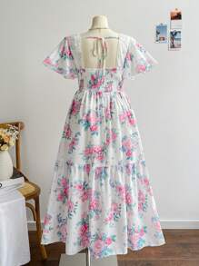 Dreamara Plus Size Women's Floral Print Sweetheart Neck Tea Party Dress Bohemian Boho  Romantic Floral  Vacation Floral - Multicolor - View 2