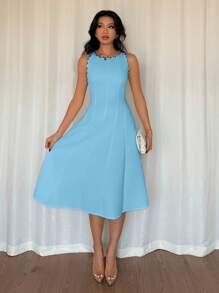 Rafferiza Women Solid Color Fashion Dress, Suitable For Summer - Blue - View 4