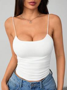 SHEIN EZwear Plus Size White Strap Cami Top With Cup Pad, College Student, Suitable For Spring And Summer - White - View 8