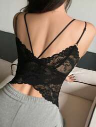 FRIFUL 여성 우아한 섹시한 솔리드 레이스 패치워크 캐미솔 탱크 탑