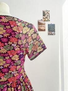 Soleia Váy du lịch họa tiết hoa vải lưới Boho cỡ lớn cho mùa hè - Nhiều màu - Xem 4