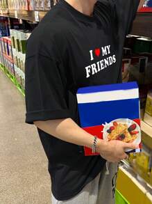 DAZY Men's Black Letter Print Simple & Practical Multifunctional T-Shirt, Suitable For Summer - Black - View 3