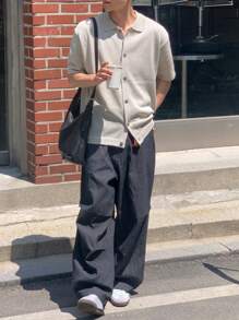 DAZY Men's Summer Solid Single Breasted Knitted Top - Khaki - View 5