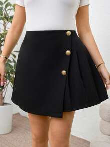 SHEIN Clasi Shorts plissettati con bottoni, gonne corte da donna taglie forti per l'estate