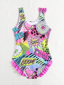 1 件 Tween 女童彩色花卉印花荷叶边连体泳衣 - 彩色 - 查看 2