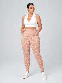 SHEIN Essnce Plus Size Knitted Denim Sports Style Leggings - Multicolor - View 3