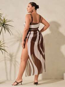 Swim Oasis Maiô feminino plus size de duas peças com cadarço, estampa digital posicionada, saia combinando, maiô de praia - Multicolorido - Ver 7